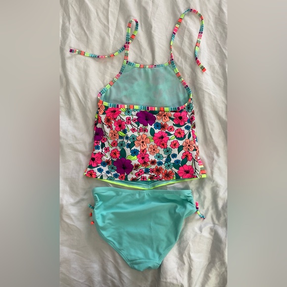 SO Brand 2 Piece Bikini Swimsuit Bright Floral and Stripes Girl’s Size 12 - Picture 6 of 6
